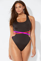 Plus Size Crisscross Back Monokini One Piece Swimsuit
