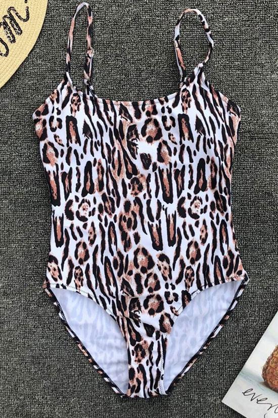 Leopard High Leg Scoop Neck One Piece Swimsuit