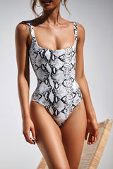 Snake Printed Square Neck One Piece Swimsuit