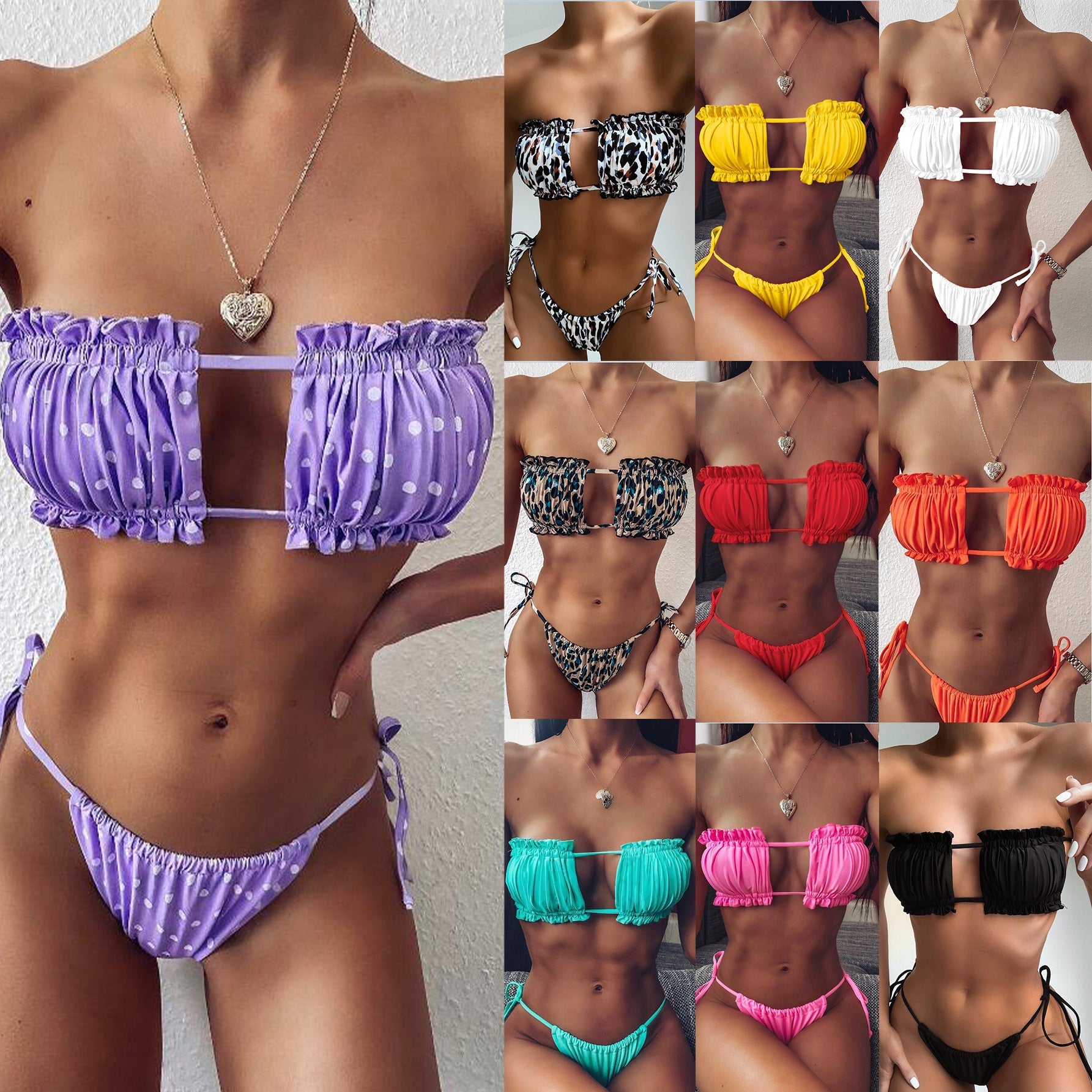 Beautiful Butterfly Self Tie Bandeau Bikini - Two Piece Set