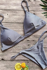 Grey Triangle Brazilian String Thong High Cut Bikini Bathing Suit
