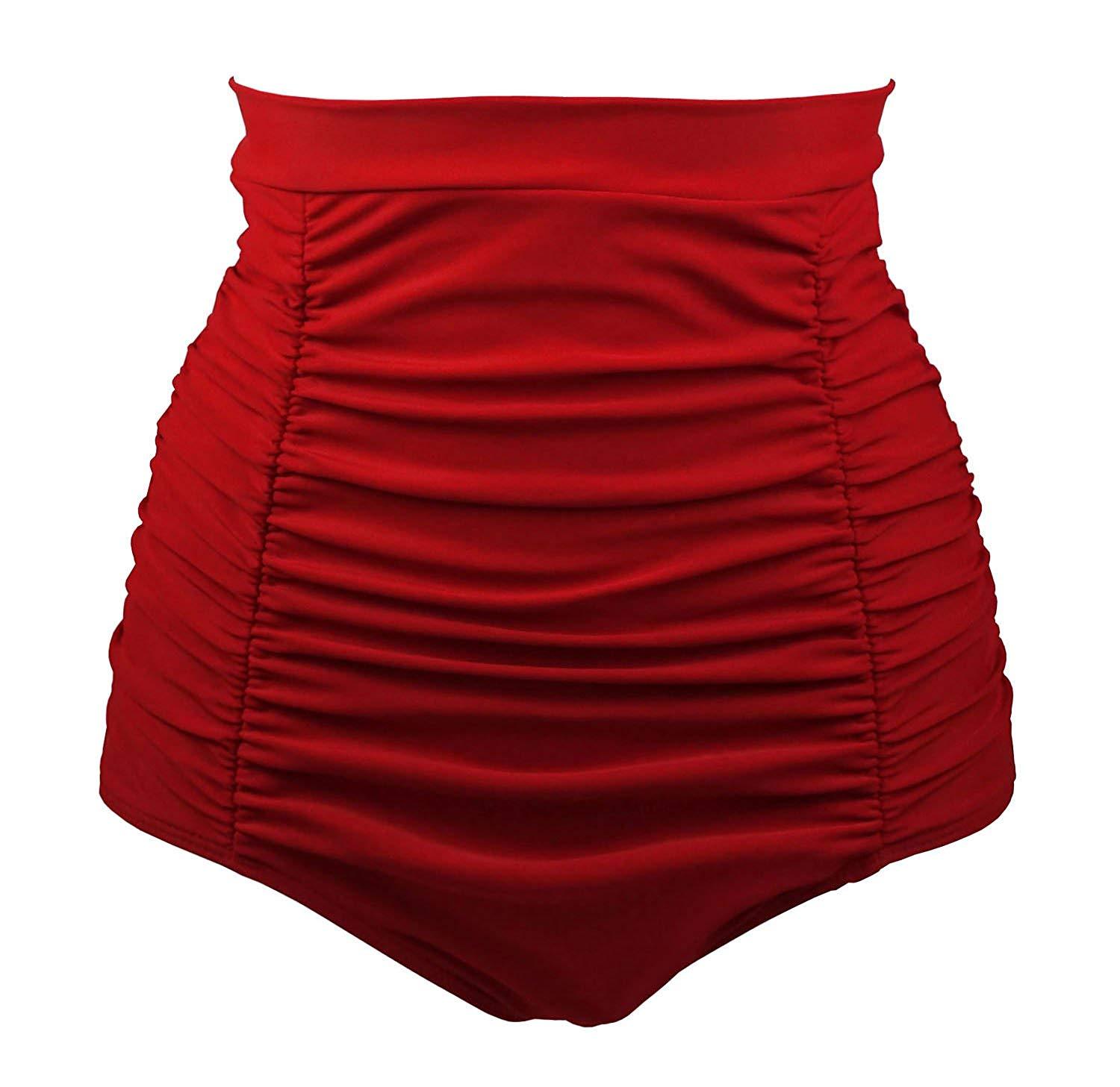 Retro Ruched High Waisted Bikini Bottom
