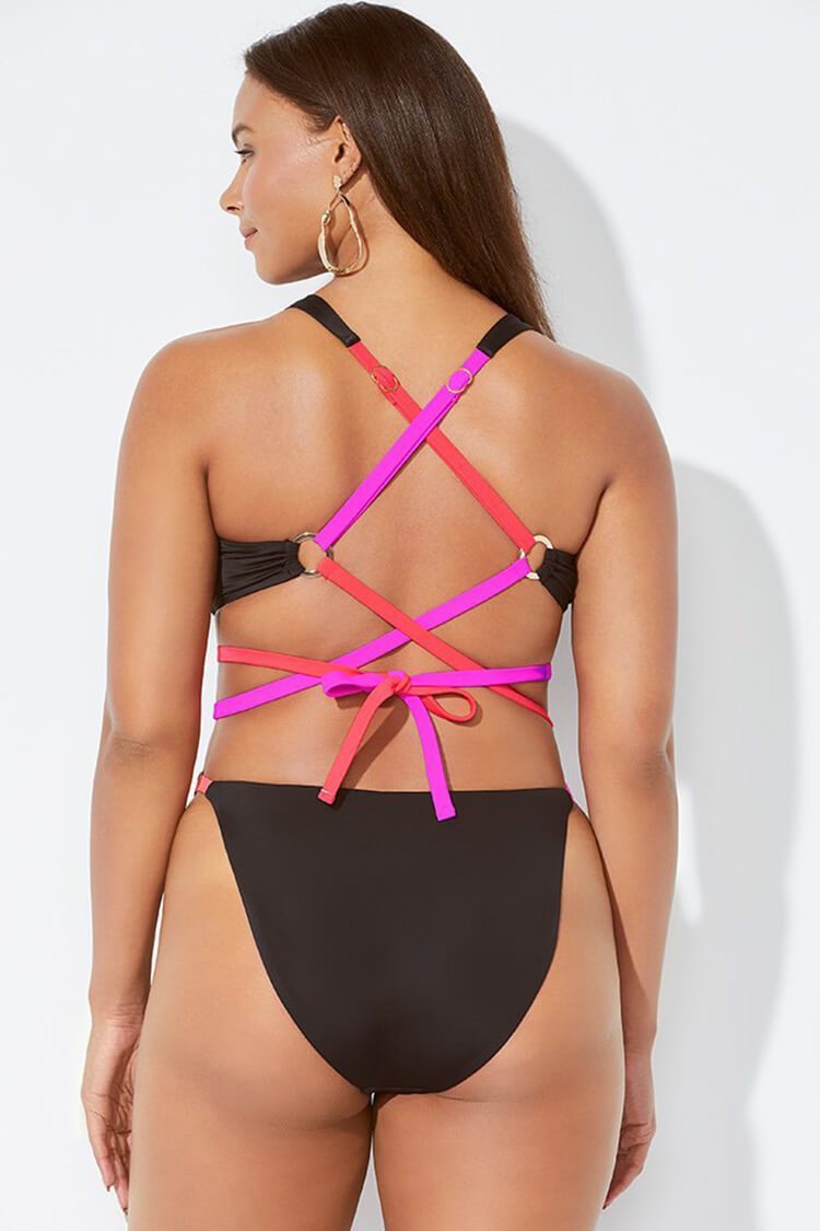 Plus Size Crisscross Back Monokini One Piece Swimsuit