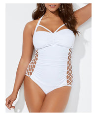 Plus Size Crisscross Strappy Ruched One Piece Swimsuit