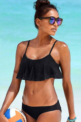 Solid Ruffle Lace Bikini - Two Piece Set
