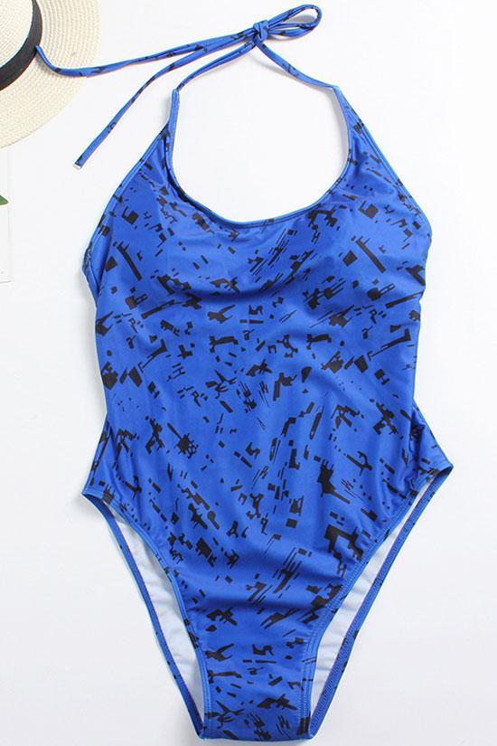 Plus Size Printed High Leg Halter One Piece Swimsuit