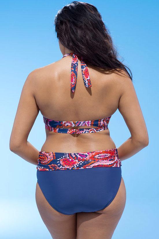 Plus Size Floral Printed High Waist Bikini - Two Piece Swimsuit
