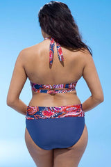 Plus Size Floral Printed High Waist Bikini - Two Piece Swimsuit