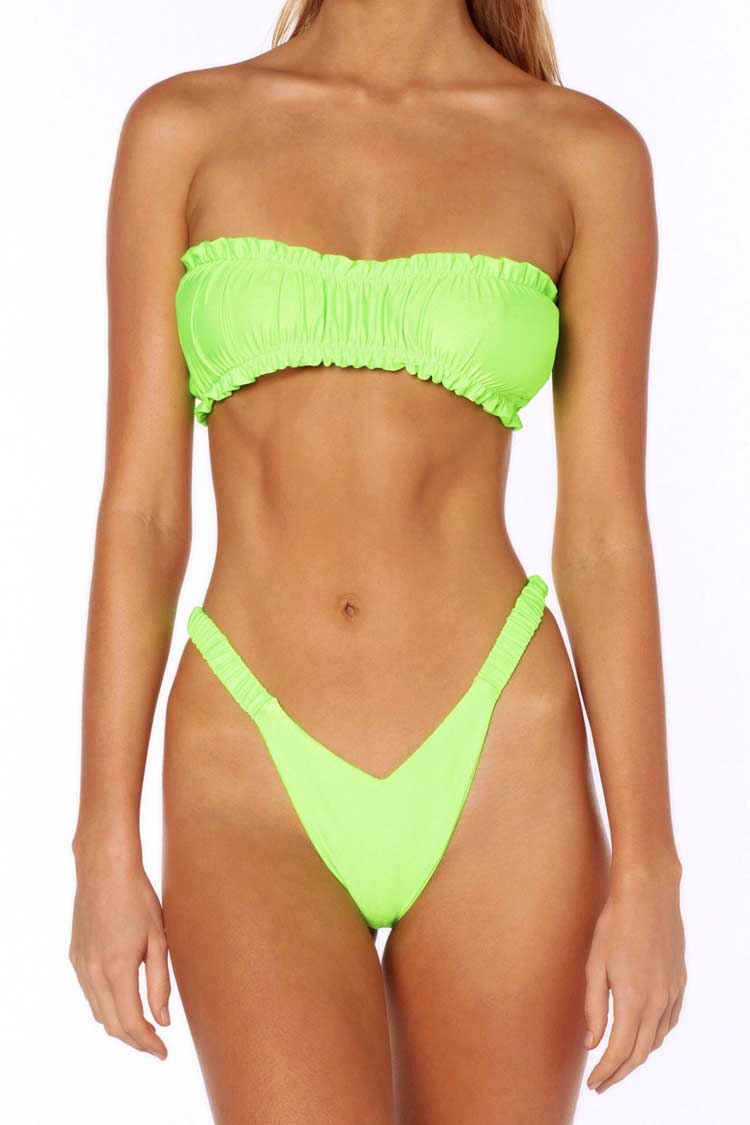 Ruched High Leg Bandeau Bikini - Two Piece Set