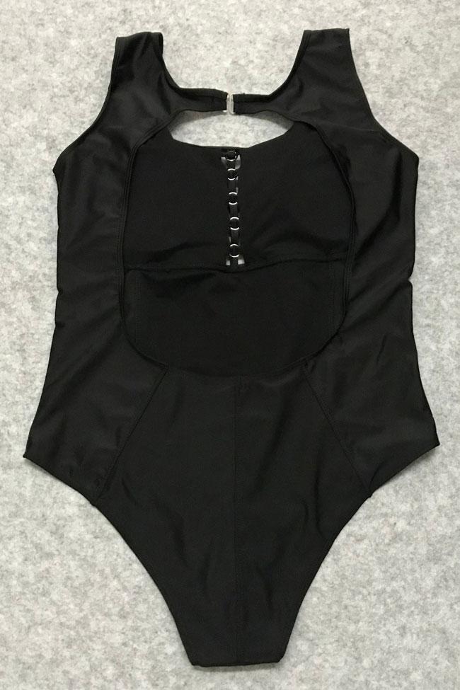 Plus Size Cutout Back Solid One Piece Swimsuit