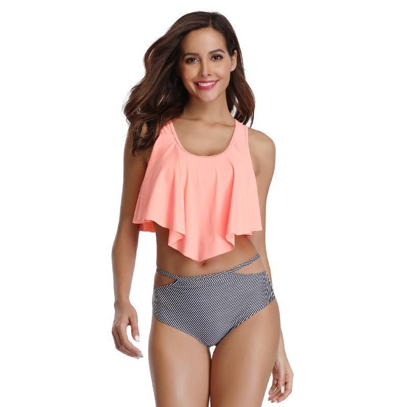 Cute High Waisted Ruffled Two Piece Tankini Swimsuit