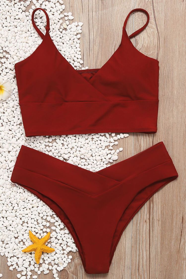 Solid Wrap Front Bralette Bikini - Two Piece Set