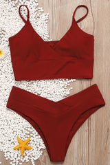 Solid Wrap Front Bralette Bikini - Two Piece Set