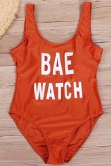 Orange Shaping Letter Print Low Back Cute One Piece Swimsuit