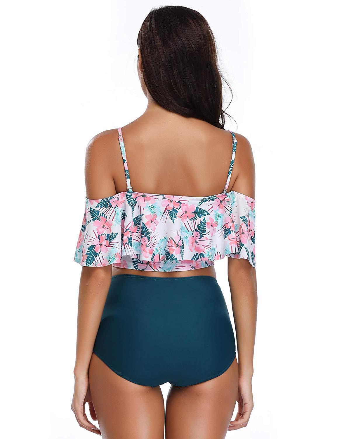 Cute Off Shoulder Ruffled High Waisted Crop Top Bikini