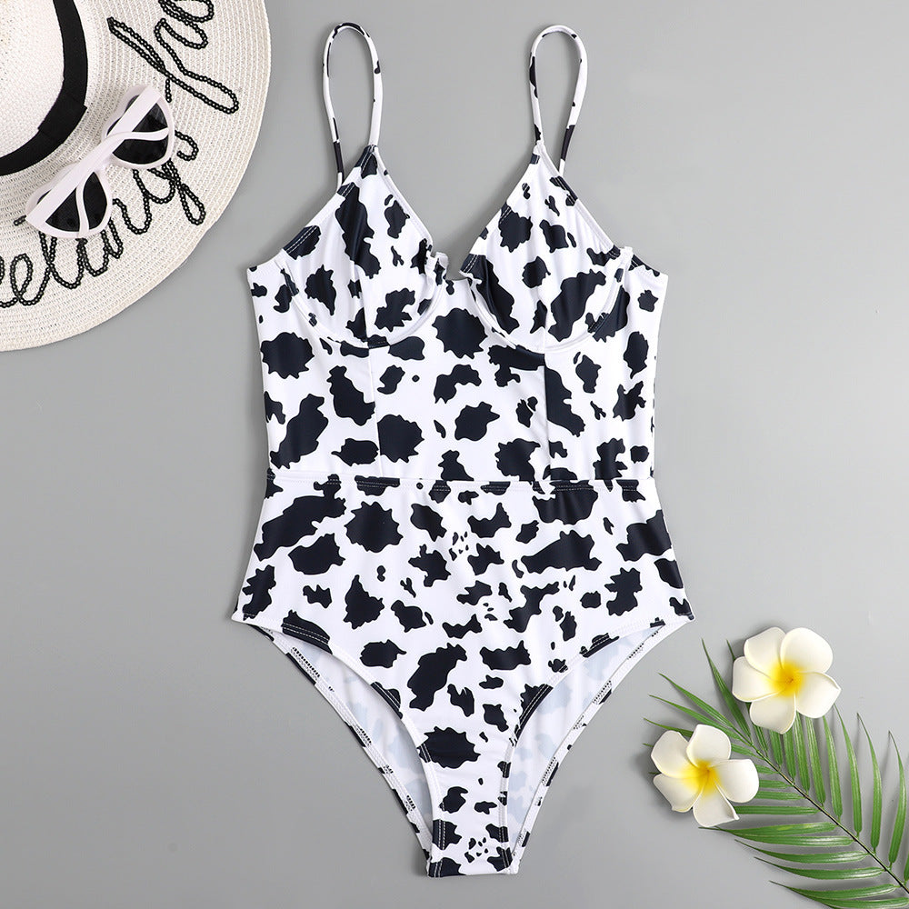 Leopard Notch Front Underwire One Piece Swimsuit