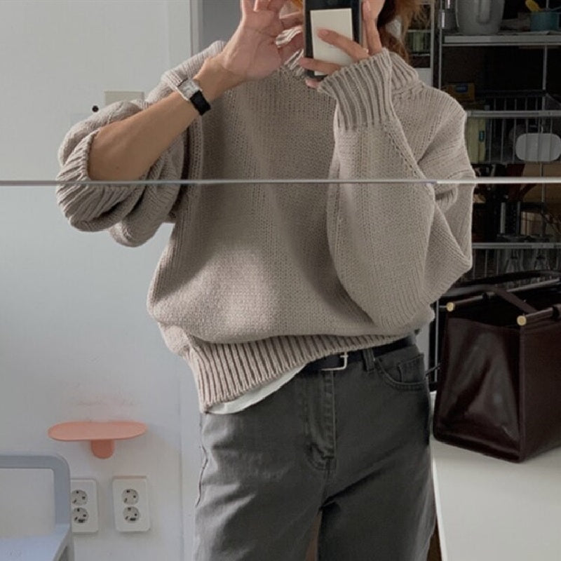 Casual Kintted Pullovers O Neck Solid Elegant Sweaters