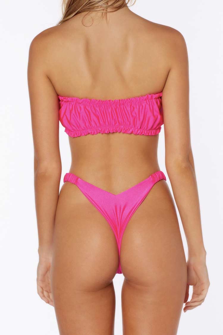 Ruched High Leg Bandeau Bikini - Two Piece Set