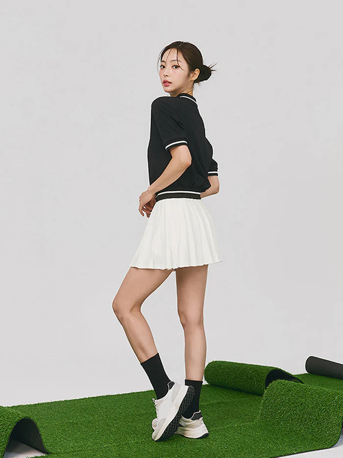 Contrast threaded short sleeve pleated skirt casual sports tennis golf set