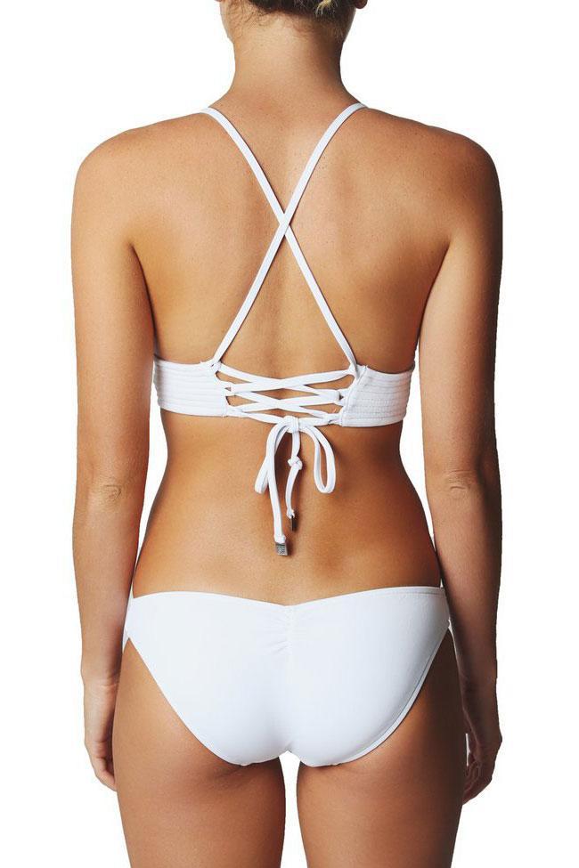 Solid Strappy Lace Up Triangle Bikini - Two Piece Set