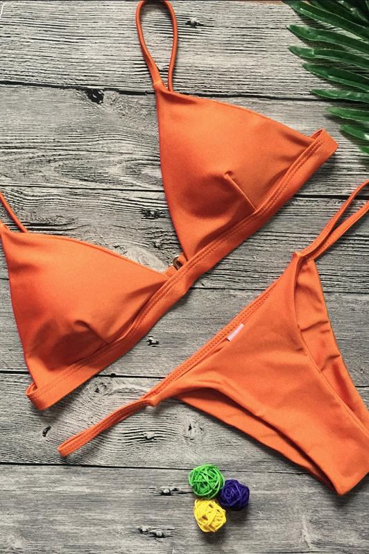 Orange Triangle Brazilian String Thong High Cut Bikini Bathing Suit