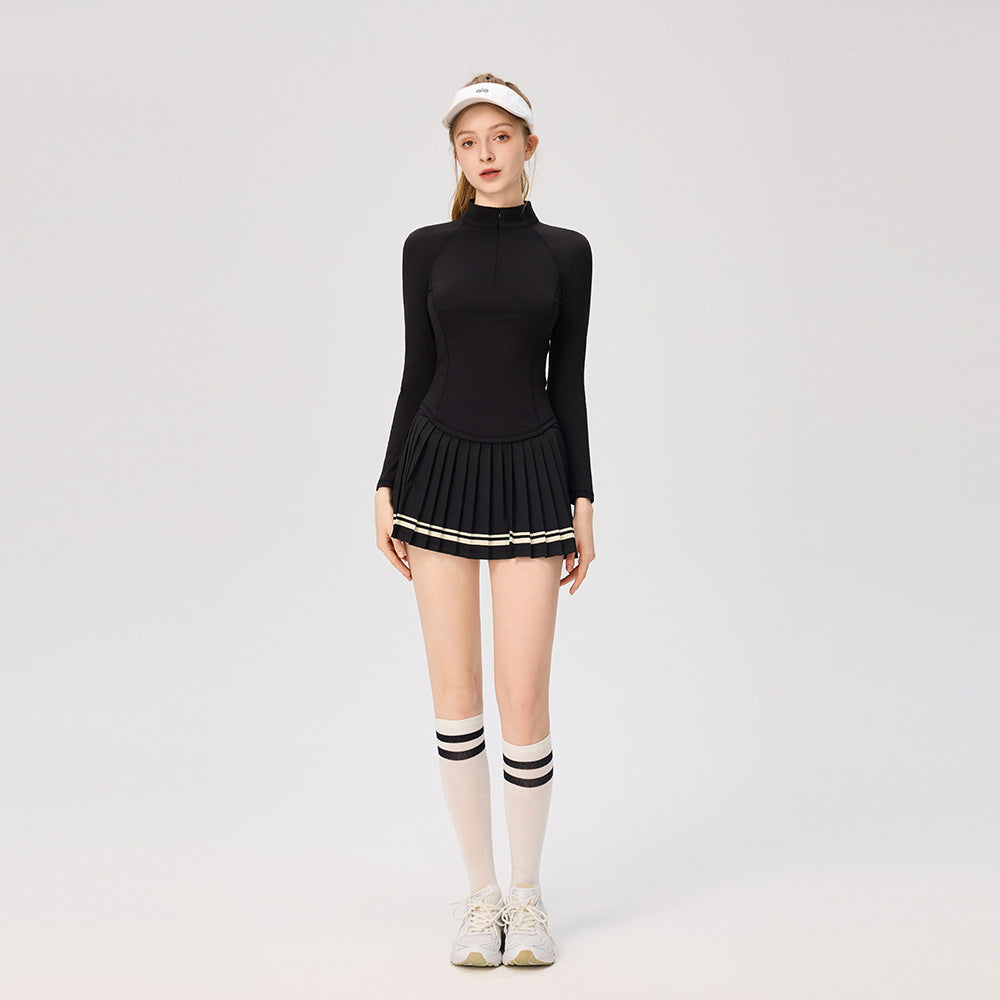 High-neck zippered tennis long-sleeved top T-shirt