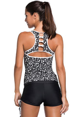 Letters Cutout Racerback Boyshort Tankini - Two Piece Swimsuit