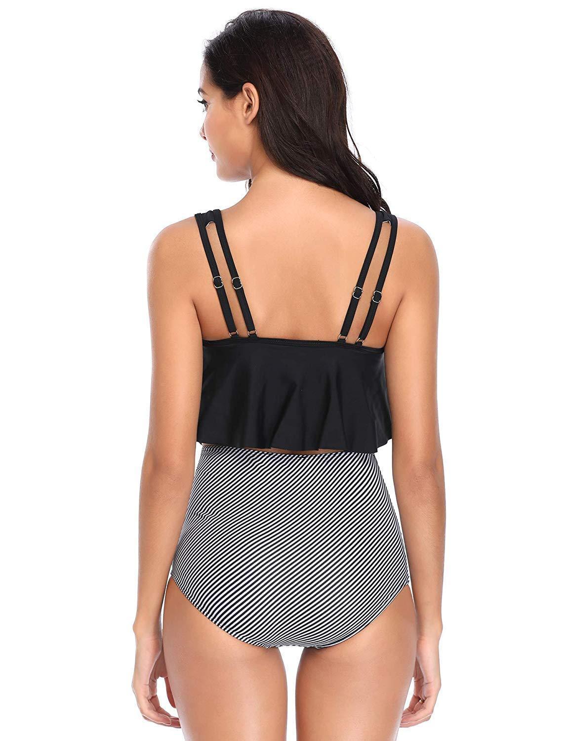 High Waist Bikini Crop Ruffled Two Piece Tankini Swimsuits
