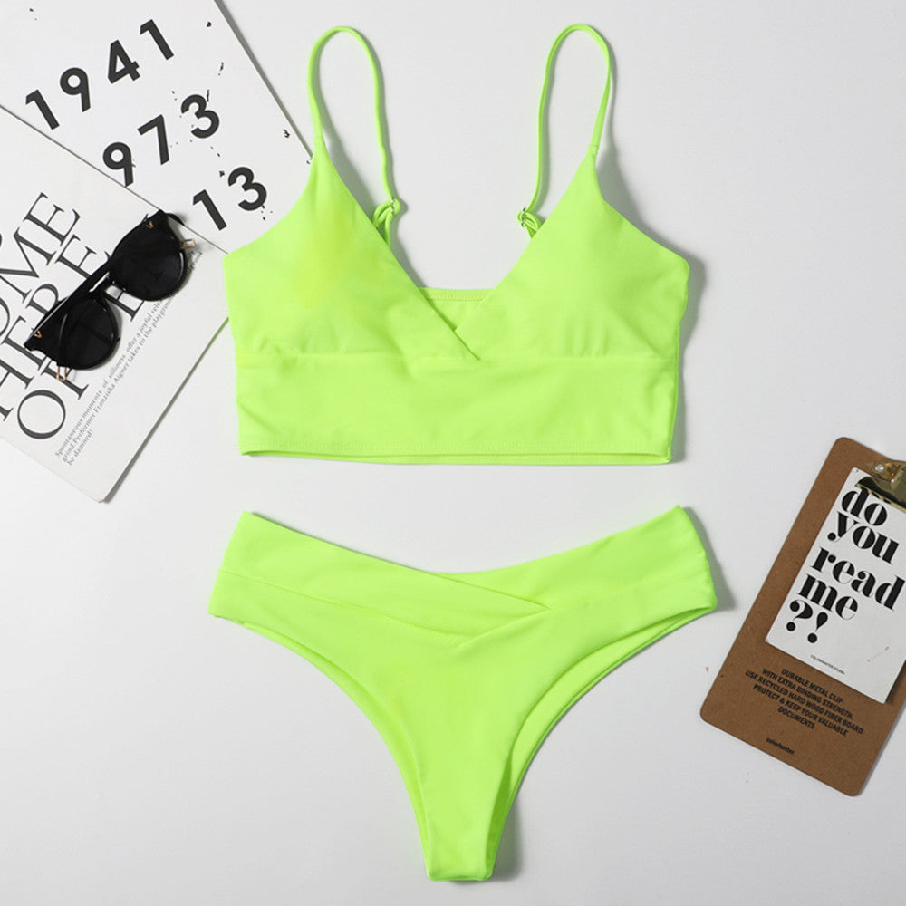 Solid Wrap Front Bralette Bikini - Two Piece Set