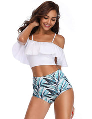 Cute Off Shoulder Ruffled High Waisted Crop Top Bikini