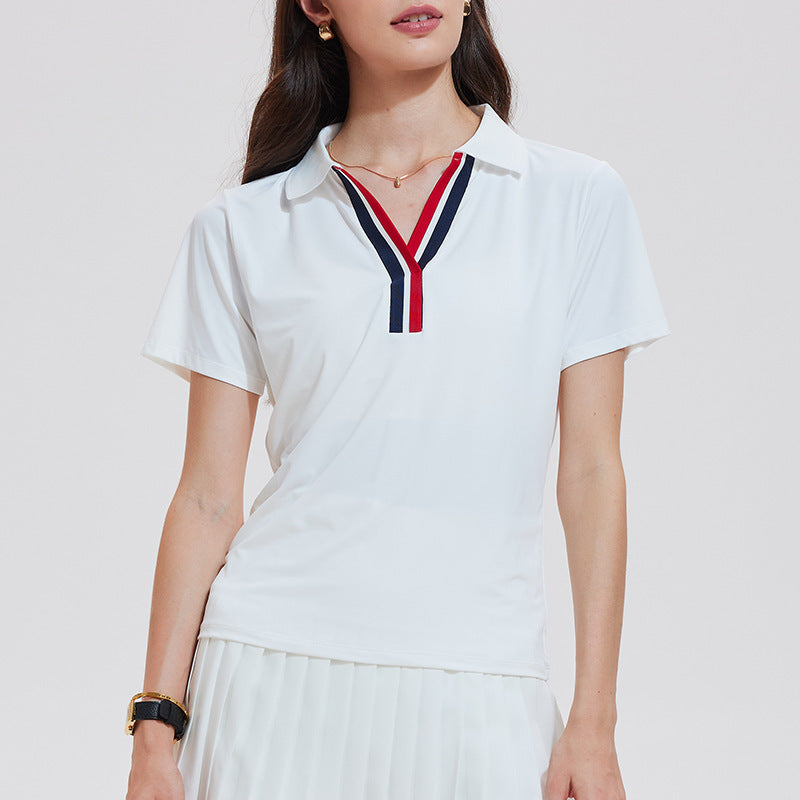 Casual loose V-neck quick-drying running tennis polo shirt
