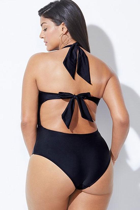 Plus Size Cutout Bowknot Halter One Piece Swimsuit