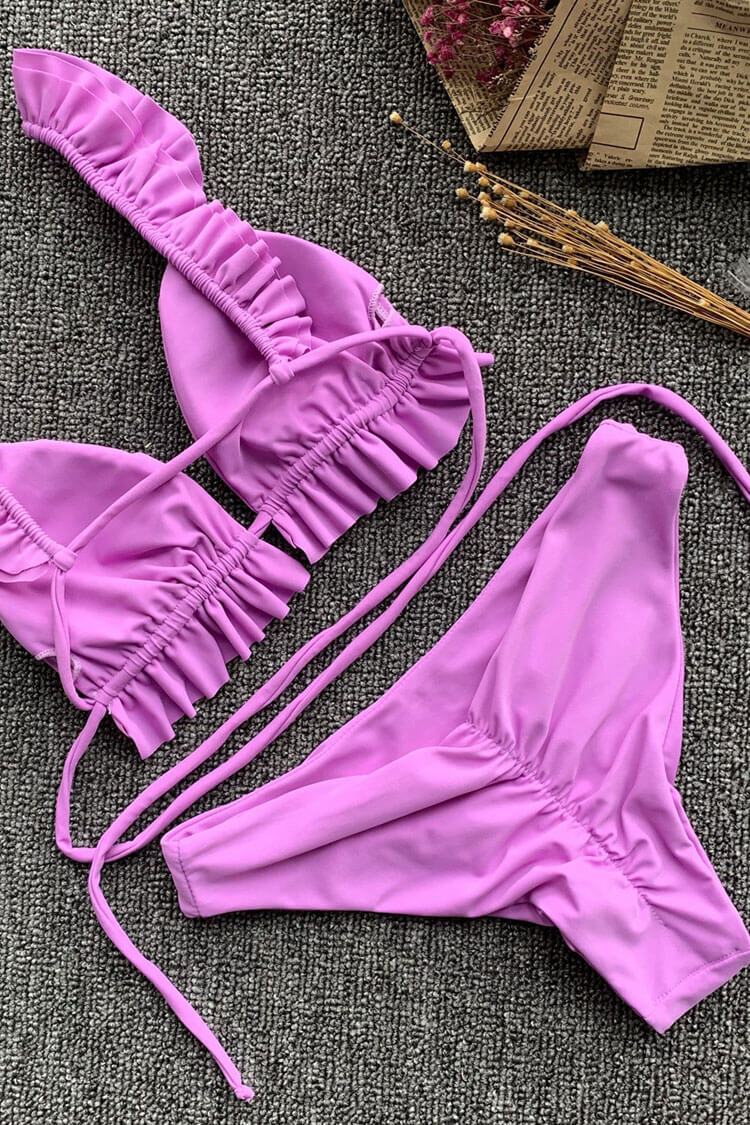 Ruffle Slide Triangle Brazilian Bikini - Two Piece Set