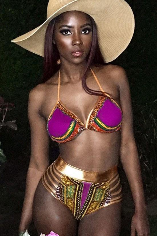 Metallic Strappy High Waist Slide Triangle Bikini - Two Piece Set
