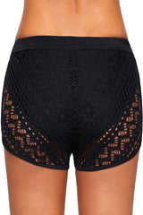 Tied Front Hollow Out Lace Overlay Boyshort Bikini Bottom