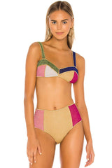 Glitter Color Panel High Waist Bikini - Two Piece Set