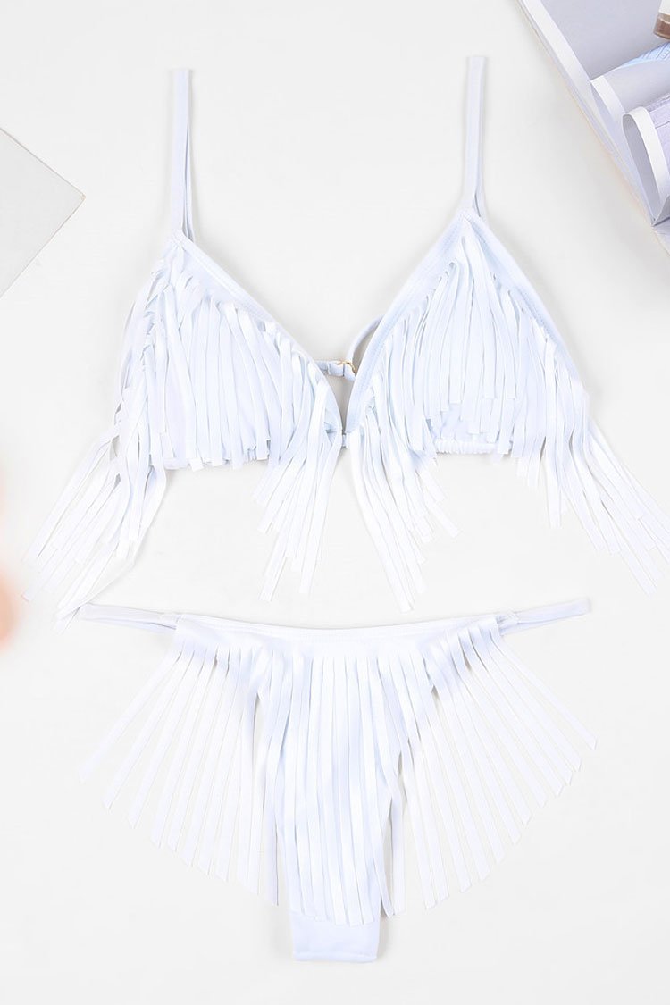 Tassel Sliding Triangle String Thong Bikini - Two Piece Set