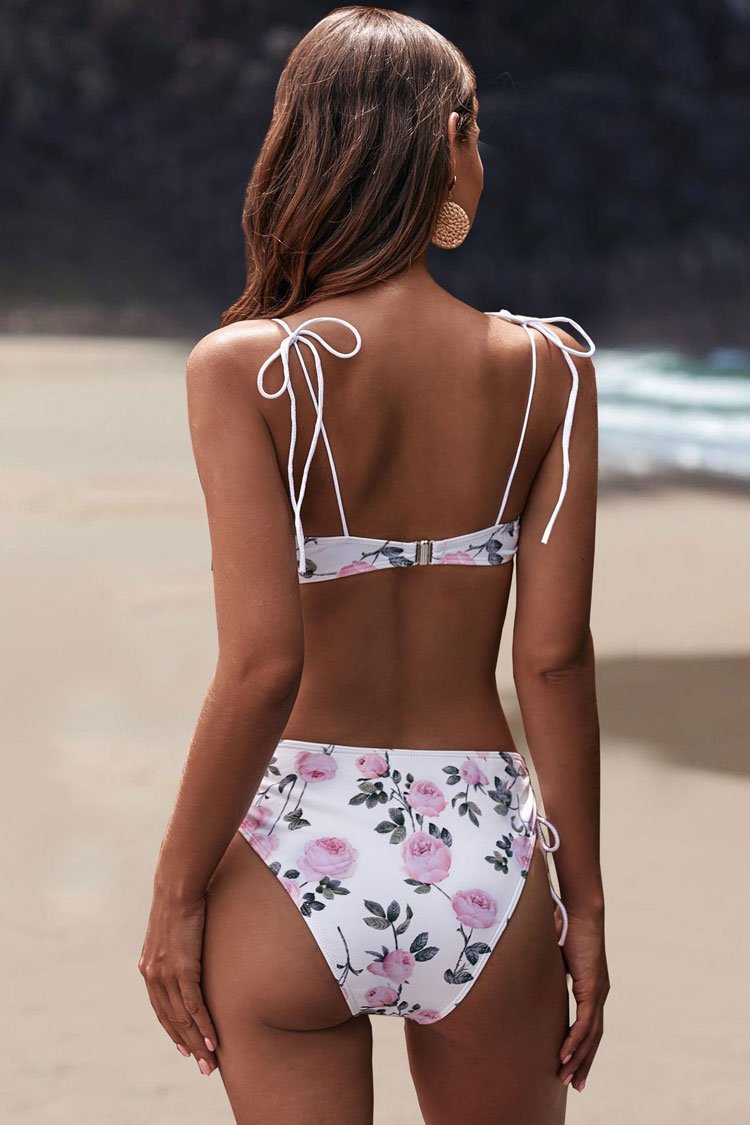 Ruffle Floral Print Bralette Bikini - Two Piece Set