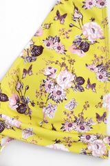 Yellow Cutout Plunging Floral Print Bandage Cheeky Monokini Swimwear