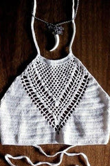 White Crochet Halter Bikini Top