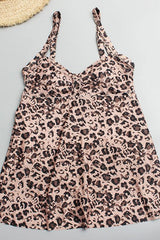 Plus Size Leopard Printed Bikini Swimdress - Two Piece Set