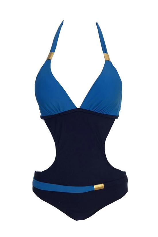 Sportive Contrast Color Monokini One Piece Swimsuit
