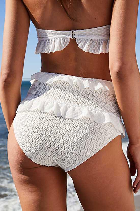 High Waist Ruffle Insert Lace Bandeau Bikini - Two Piece Set