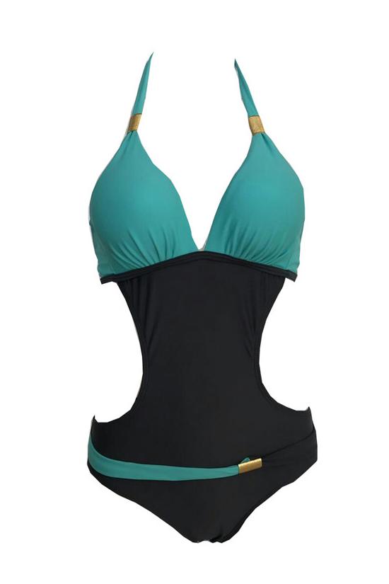 Sportive Contrast Color Monokini One Piece Swimsuit