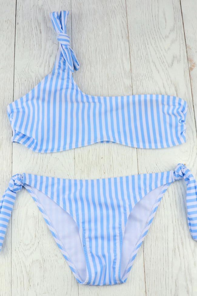 Holiday Striped Single Shoulder Bikini - Two Piece Swimsuit