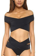 Black High Waist Wrap Bandage Off Shoulder Bikini