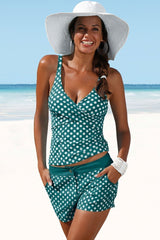 Vintage Polka Dots Wrap Boyshort Tankini - Two Piece Swimsuit