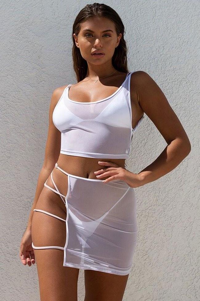 String Thong Sliding Triangle Bikini - Four Piece Set