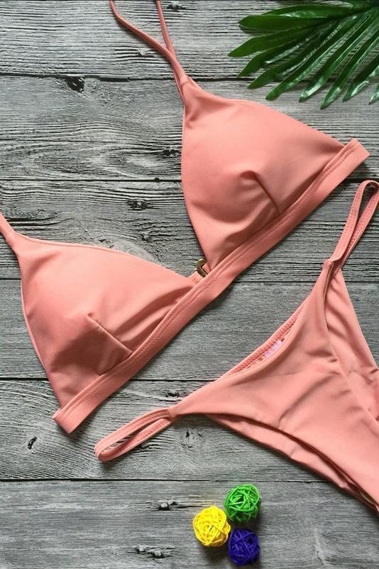 Pink Triangle Brazilian String Thong High Cut Bikini Bathing Suit