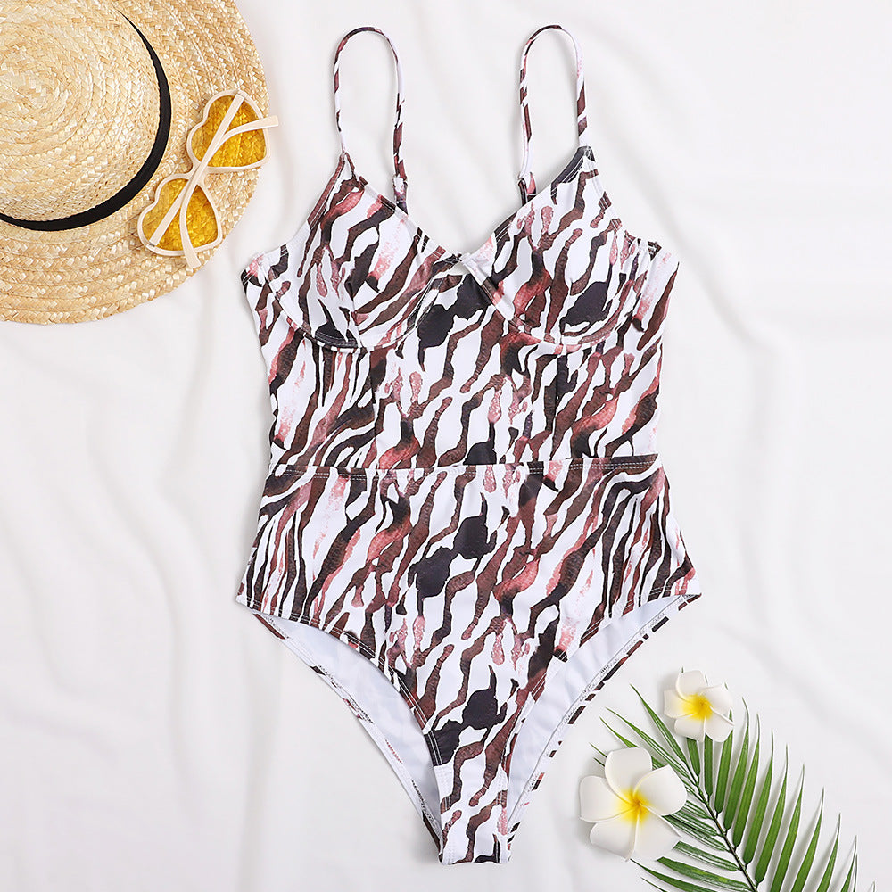 Leopard Notch Front Underwire One Piece Swimsuit